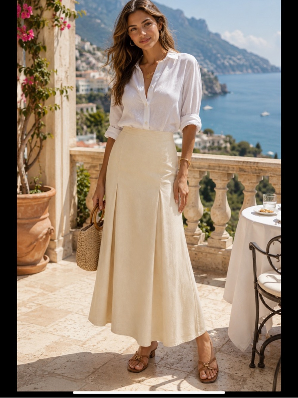 I.N.C. International Concepts NWT Linen Blend Wrap Maxi Skirt XL Ivory Resort